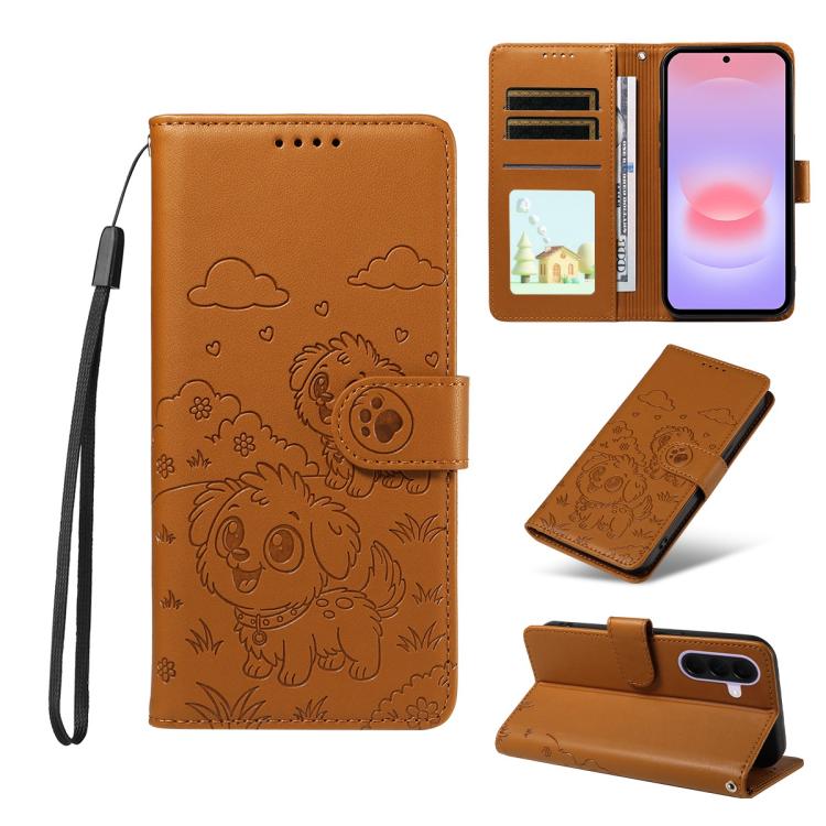 Portafoglio in pelle con protezione RFID e ciondolo a forma di cuore in rilievo con cane., For Galaxy A57 5G, For Galaxy A37 5G, For Galaxy A27 5G, For Galaxy A16 / A26 / A17