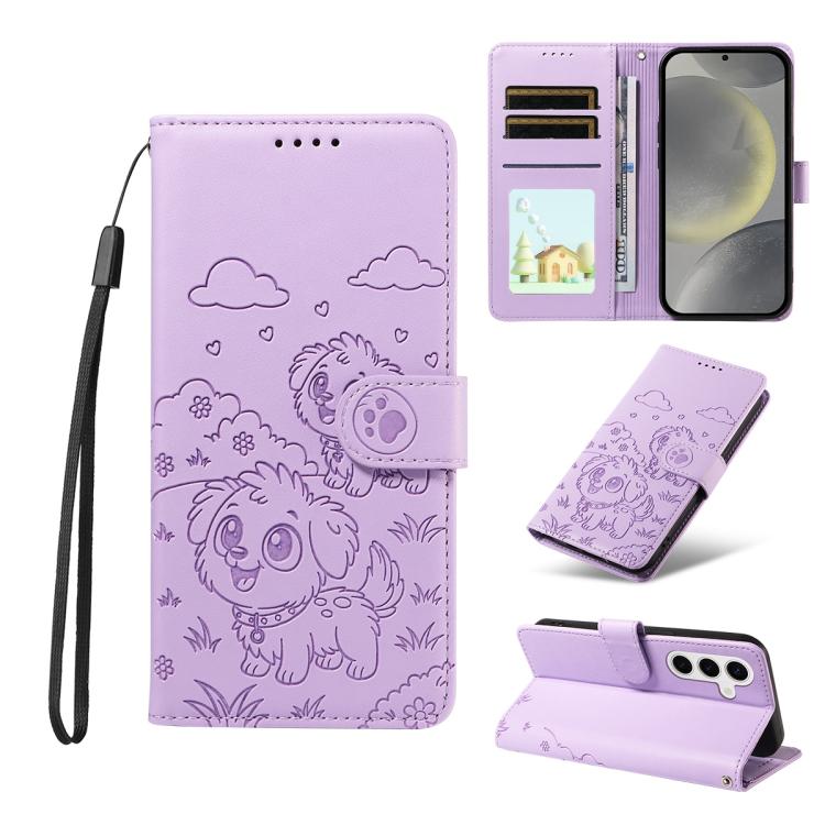 Portafoglio in pelle con protezione RFID e ciondolo a forma di cuore in rilievo con cane., For Galaxy S24 / S25 5G, For Galaxy S24+ / S25+ 5G, For Galaxy S25 Ultra 5G, For Galaxy S24 FE 5G