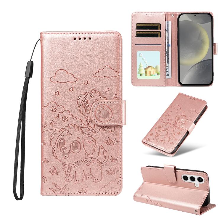 Portafoglio in pelle con protezione RFID e ciondolo a forma di cuore in rilievo con cane., For Galaxy S24 / S25 5G, For Galaxy S24+ / S25+ 5G, For Galaxy S25 Ultra 5G, For Galaxy S24 FE 5G