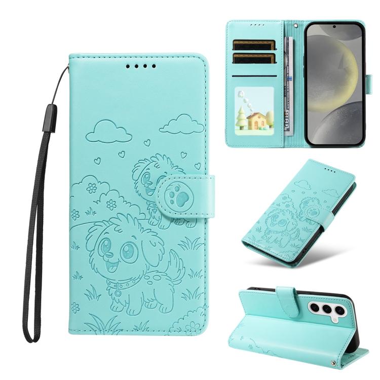Portafoglio in pelle con protezione RFID e ciondolo a forma di cuore in rilievo con cane., For Galaxy S24 / S25 5G, For Galaxy S24+ / S25+ 5G, For Galaxy S25 Ultra 5G, For Galaxy S24 FE 5G