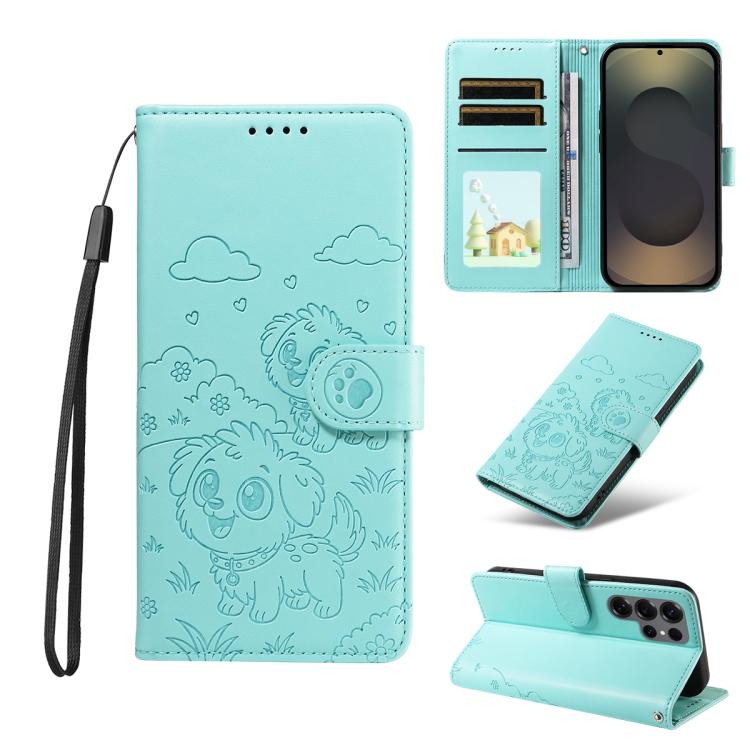Portafoglio in pelle con protezione RFID e ciondolo a forma di cuore in rilievo con cane., For Galaxy S24 / S25 5G, For Galaxy S24+ / S25+ 5G, For Galaxy S25 Ultra 5G, For Galaxy S24 FE 5G