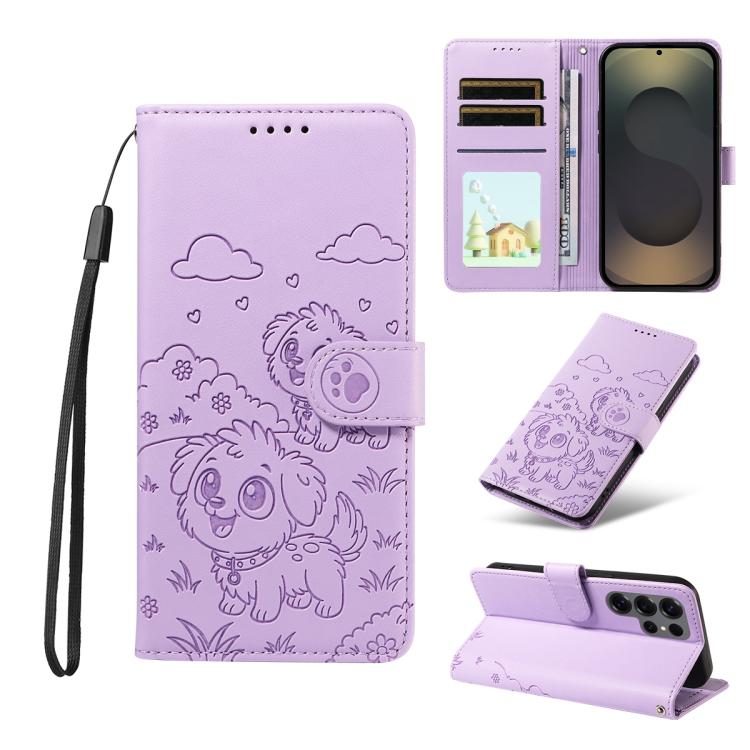 Portafoglio in pelle con protezione RFID e ciondolo a forma di cuore in rilievo con cane., For Galaxy S24 / S25 5G, For Galaxy S24+ / S25+ 5G, For Galaxy S25 Ultra 5G, For Galaxy S24 FE 5G