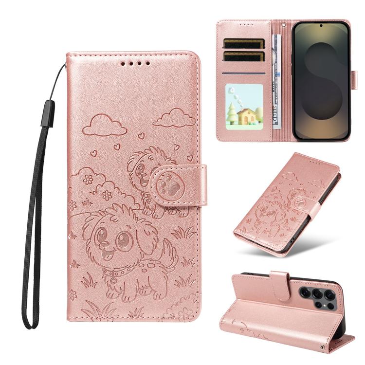 Portafoglio in pelle con protezione RFID e ciondolo a forma di cuore in rilievo con cane., For Galaxy S24 / S25 5G, For Galaxy S24+ / S25+ 5G, For Galaxy S25 Ultra 5G, For Galaxy S24 FE 5G