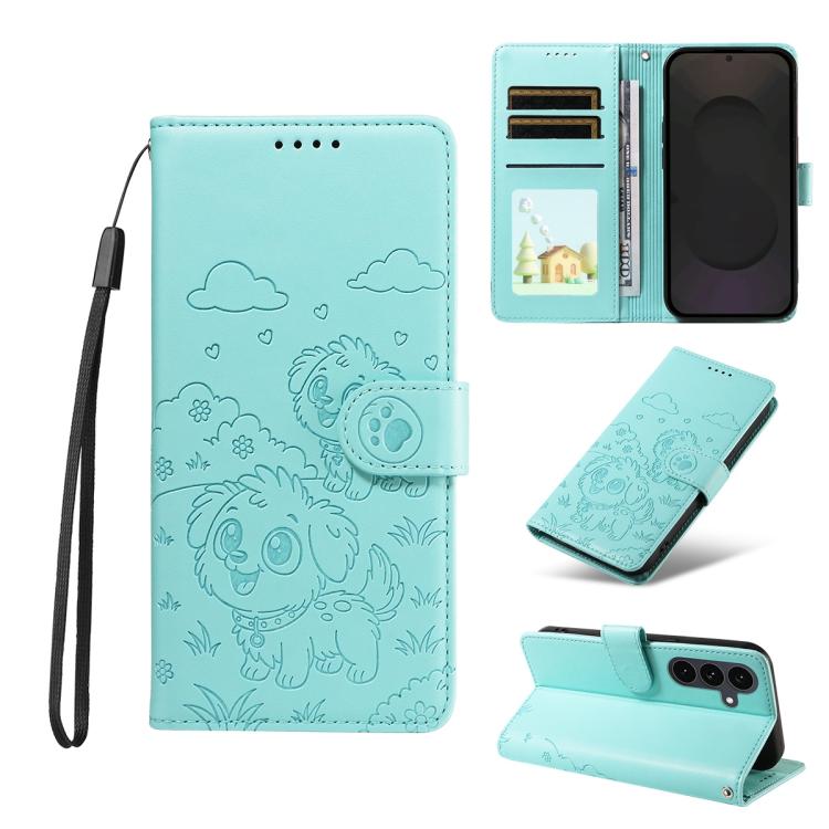 Portafoglio in pelle con protezione RFID e ciondolo a forma di cuore in rilievo con cane., For Galaxy S26 FE 5G, For Galaxy S26+ 5G, For Galaxy S25 FE 5G, For Galaxy S25 Edge 5G
