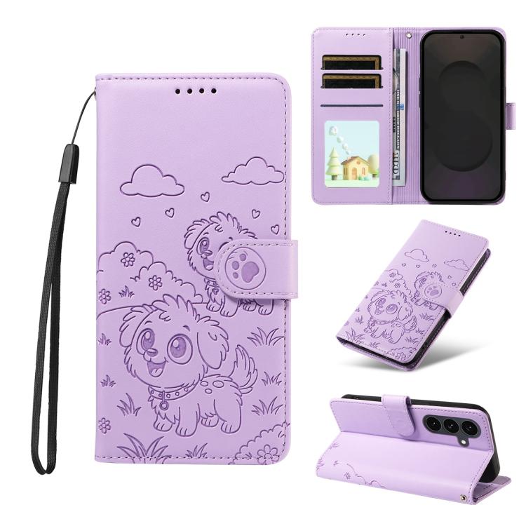 Portafoglio in pelle con protezione RFID e ciondolo a forma di cuore in rilievo con cane., For Galaxy S26 FE 5G, For Galaxy S26+ 5G, For Galaxy S25 FE 5G, For Galaxy S25 Edge 5G