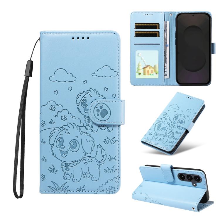 Portafoglio in pelle con protezione RFID e ciondolo a forma di cuore in rilievo con cane., For Galaxy S26 FE 5G, For Galaxy S26+ 5G, For Galaxy S25 FE 5G, For Galaxy S25 Edge 5G