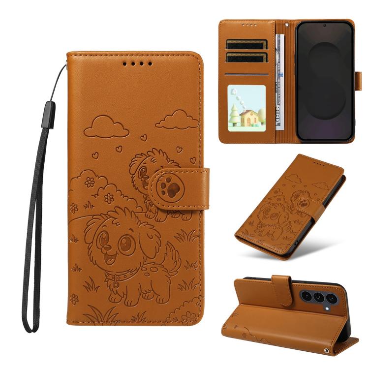 Portafoglio in pelle con protezione RFID e ciondolo a forma di cuore in rilievo con cane., For Galaxy S26 FE 5G, For Galaxy S26+ 5G, For Galaxy S25 FE 5G, For Galaxy S25 Edge 5G