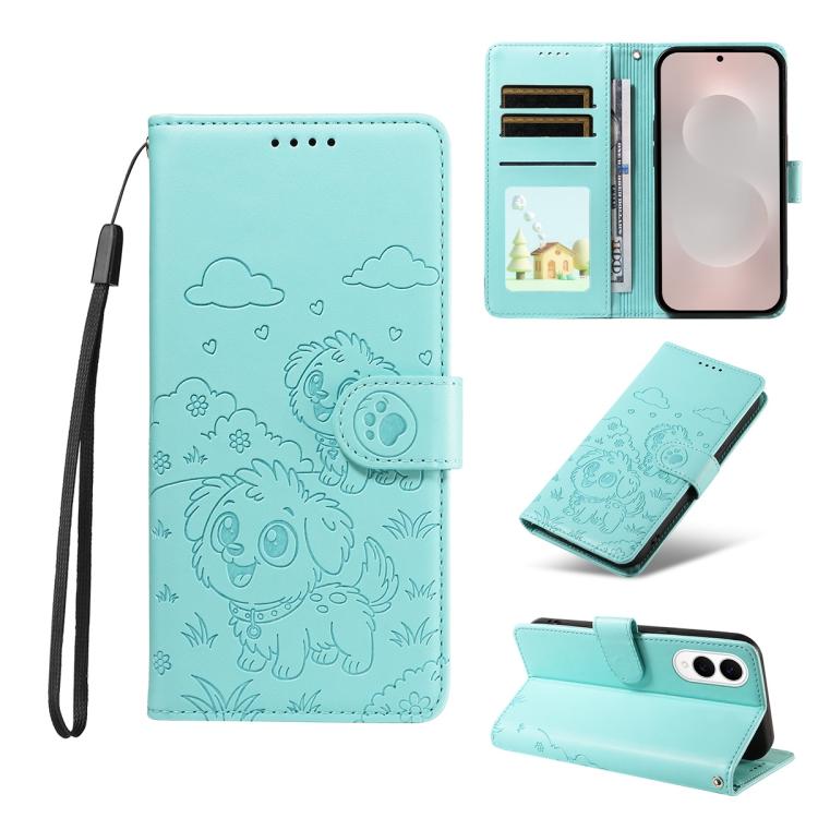 Portafoglio in pelle con protezione RFID e ciondolo a forma di cuore in rilievo con cane., For Galaxy S26 FE 5G, For Galaxy S26+ 5G, For Galaxy S25 FE 5G, For Galaxy S25 Edge 5G
