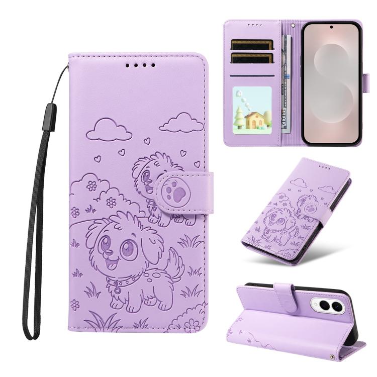 Portafoglio in pelle con protezione RFID e ciondolo a forma di cuore in rilievo con cane., For Galaxy S26 FE 5G, For Galaxy S26+ 5G, For Galaxy S25 FE 5G, For Galaxy S25 Edge 5G