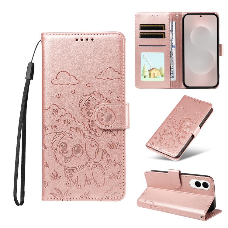 Portafoglio in pelle con protezione RFID e ciondolo a forma di cuore in rilievo con cane., For Galaxy S26 FE 5G, For Galaxy S26+ 5G, For Galaxy S25 FE 5G, For Galaxy S25 Edge 5G