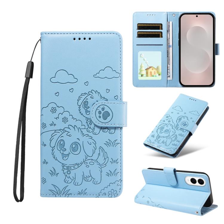 Portafoglio in pelle con protezione RFID e ciondolo a forma di cuore in rilievo con cane., For Galaxy S26 FE 5G, For Galaxy S26+ 5G, For Galaxy S25 FE 5G, For Galaxy S25 Edge 5G