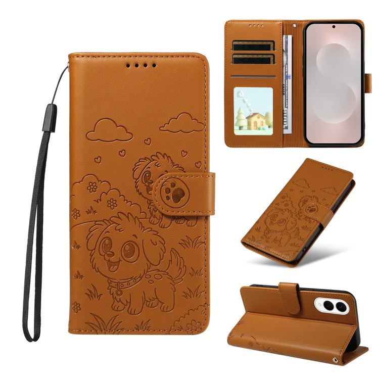 Portafoglio in pelle con protezione RFID e ciondolo a forma di cuore in rilievo con cane., For Galaxy S26 FE 5G, For Galaxy S26+ 5G, For Galaxy S25 FE 5G, For Galaxy S25 Edge 5G