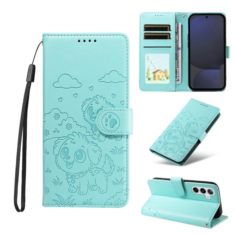 Portafoglio in pelle con protezione RFID e ciondolo a forma di cuore in rilievo con cane., For Galaxy S24 / S25 5G, For Galaxy S24+ / S25+ 5G, For Galaxy S25 Ultra 5G, For Galaxy S24 FE 5G