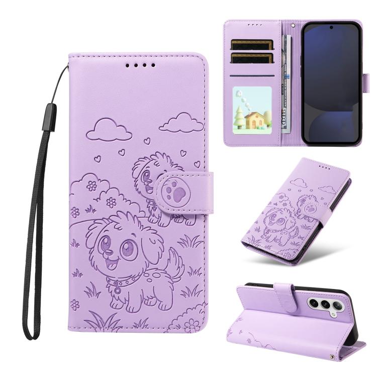 Portafoglio in pelle con protezione RFID e ciondolo a forma di cuore in rilievo con cane., For Galaxy S24 / S25 5G, For Galaxy S24+ / S25+ 5G, For Galaxy S25 Ultra 5G, For Galaxy S24 FE 5G