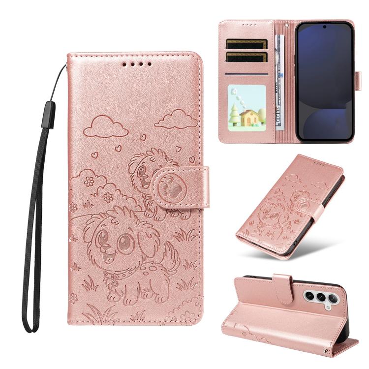 Portafoglio in pelle con protezione RFID e ciondolo a forma di cuore in rilievo con cane., For Galaxy S24 / S25 5G, For Galaxy S24+ / S25+ 5G, For Galaxy S25 Ultra 5G, For Galaxy S24 FE 5G