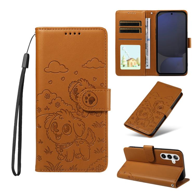 Portafoglio in pelle con protezione RFID e ciondolo a forma di cuore in rilievo con cane., For Galaxy S24 / S25 5G, For Galaxy S24+ / S25+ 5G, For Galaxy S25 Ultra 5G, For Galaxy S24 FE 5G