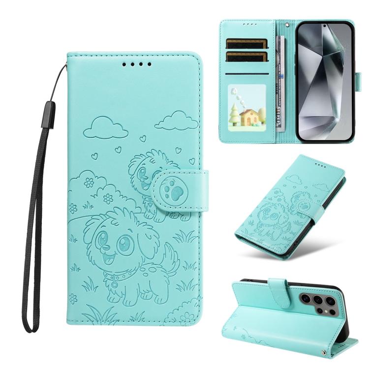 Portafoglio in pelle con protezione RFID e ciondolo a forma di cuore in rilievo con cane., For Galaxy S24 Ultra 5G, For Galaxy S23 FE 5G, For Galaxy S23 Ultra 5G, For Galaxy S23+ 5G