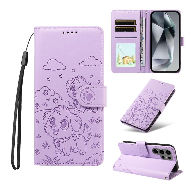 Portafoglio in pelle con protezione RFID e ciondolo a forma di cuore in rilievo con cane., For Galaxy S24 Ultra 5G, For Galaxy S23 FE 5G, For Galaxy S23 Ultra 5G, For Galaxy S23+ 5G