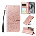 Portafoglio in pelle con protezione RFID e ciondolo a forma di cuore in rilievo con cane., For Galaxy S24 Ultra 5G, For Galaxy S23 FE 5G, For Galaxy S23 Ultra 5G, For Galaxy S23+ 5G