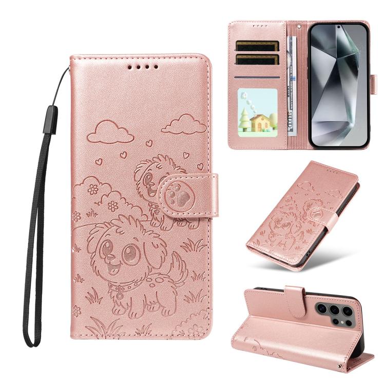 Portafoglio in pelle con protezione RFID e ciondolo a forma di cuore in rilievo con cane., For Galaxy S24 Ultra 5G, For Galaxy S23 FE 5G, For Galaxy S23 Ultra 5G, For Galaxy S23+ 5G