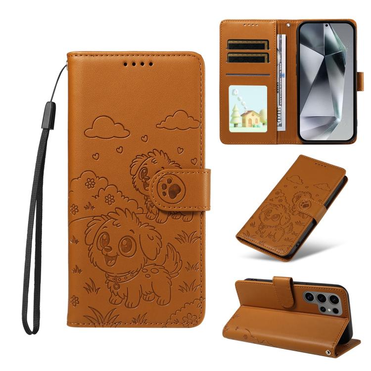 Portafoglio in pelle con protezione RFID e ciondolo a forma di cuore in rilievo con cane., For Galaxy S24 Ultra 5G, For Galaxy S23 FE 5G, For Galaxy S23 Ultra 5G, For Galaxy S23+ 5G