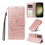 Portafoglio in pelle con protezione RFID e ciondolo a forma di cuore in rilievo con cane., For Galaxy S24 Ultra 5G, For Galaxy S23 FE 5G, For Galaxy S23 Ultra 5G, For Galaxy S23+ 5G