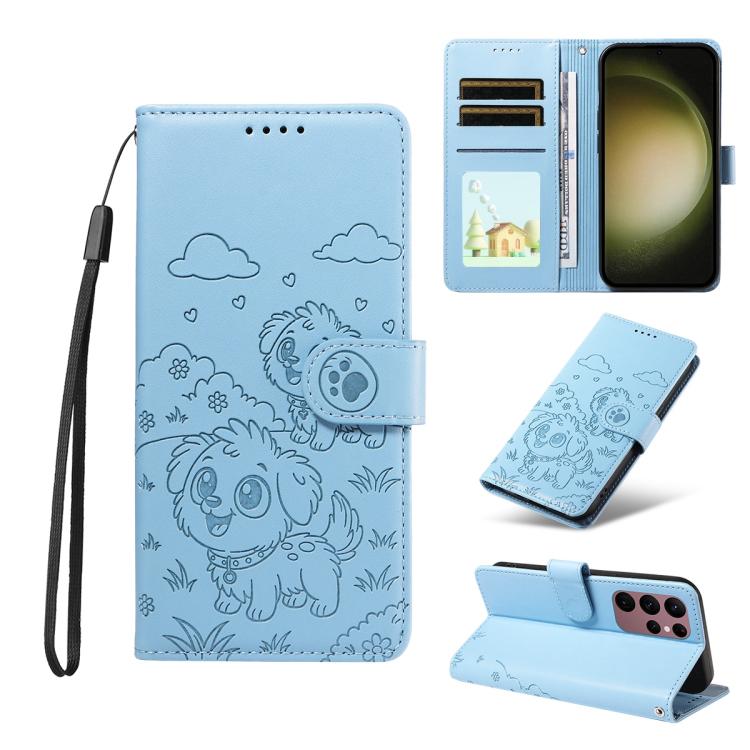Portafoglio in pelle con protezione RFID e ciondolo a forma di cuore in rilievo con cane., For Galaxy S24 Ultra 5G, For Galaxy S23 FE 5G, For Galaxy S23 Ultra 5G, For Galaxy S23+ 5G