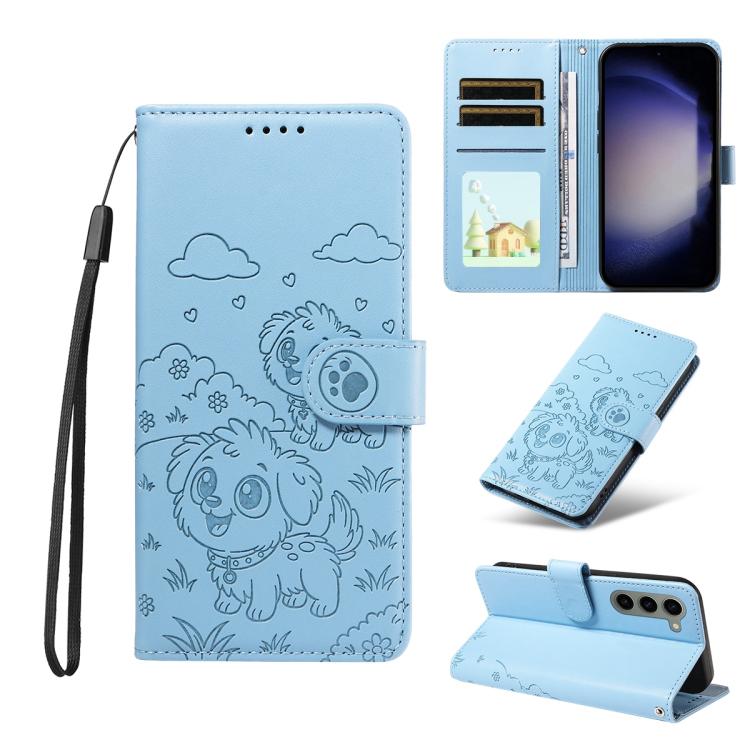 Portafoglio in pelle con protezione RFID e ciondolo a forma di cuore in rilievo con cane., For Galaxy S24 Ultra 5G, For Galaxy S23 FE 5G, For Galaxy S23 Ultra 5G, For Galaxy S23+ 5G