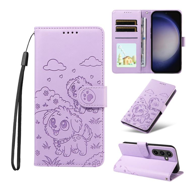 Portafoglio in pelle con protezione RFID e ciondolo a forma di cuore in rilievo con cane., For Galaxy S24 Ultra 5G, For Galaxy S23 FE 5G, For Galaxy S23 Ultra 5G, For Galaxy S23+ 5G