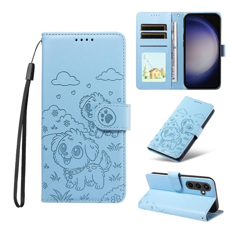 Portafoglio in pelle con protezione RFID e ciondolo a forma di cuore in rilievo con cane., For Galaxy S24 Ultra 5G, For Galaxy S23 FE 5G, For Galaxy S23 Ultra 5G, For Galaxy S23+ 5G