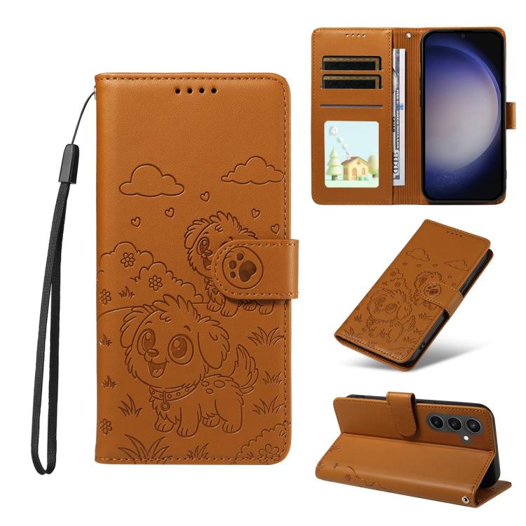 Portafoglio in pelle con protezione RFID e ciondolo a forma di cuore in rilievo con cane., For Galaxy S24 Ultra 5G, For Galaxy S23 FE 5G, For Galaxy S23 Ultra 5G, For Galaxy S23+ 5G