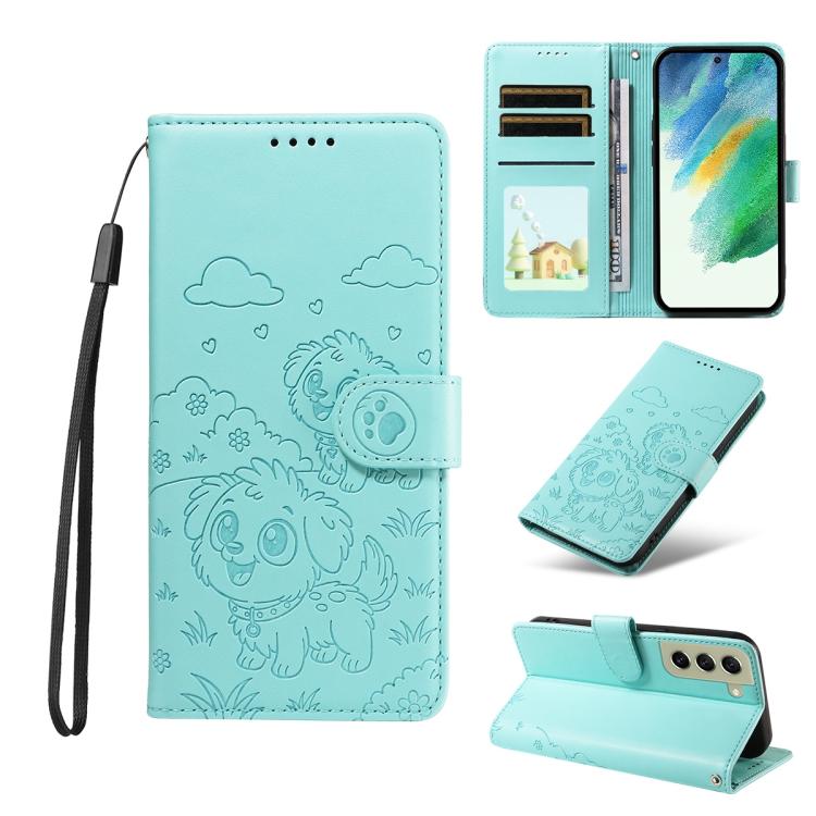 Portafoglio in pelle con protezione RFID e ciondolo a forma di cuore in rilievo con cane., For Galaxy S23 5G, For Galaxy S20 FE, For Galaxy S21 FE 5G