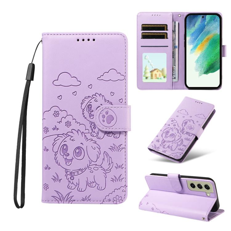Portafoglio in pelle con protezione RFID e ciondolo a forma di cuore in rilievo con cane., For Galaxy S23 5G, For Galaxy S20 FE, For Galaxy S21 FE 5G