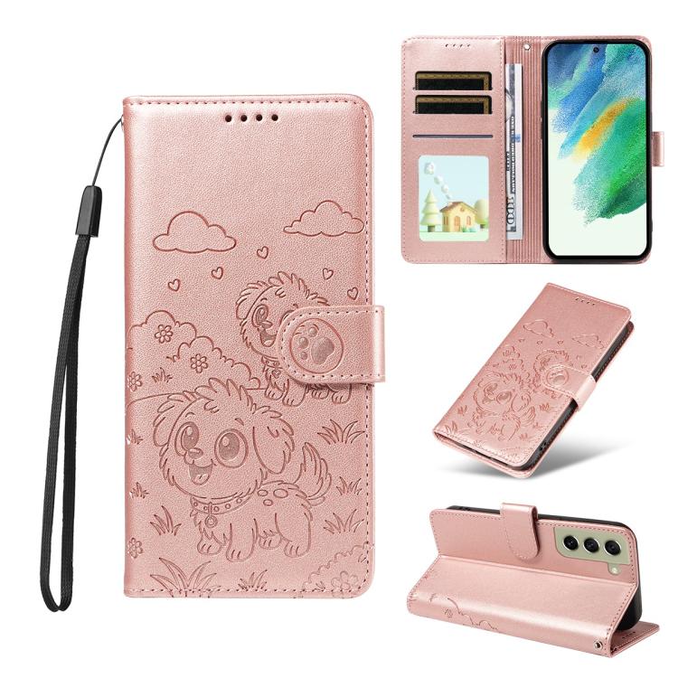 Portafoglio in pelle con protezione RFID e ciondolo a forma di cuore in rilievo con cane., For Galaxy S23 5G, For Galaxy S20 FE, For Galaxy S21 FE 5G