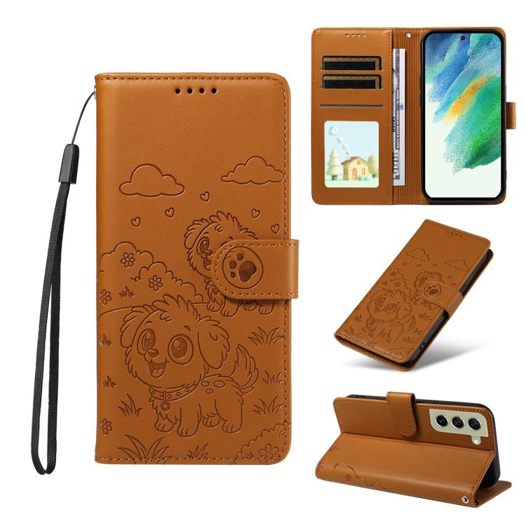 Portafoglio in pelle con protezione RFID e ciondolo a forma di cuore in rilievo con cane., For Galaxy S23 5G, For Galaxy S20 FE, For Galaxy S21 FE 5G