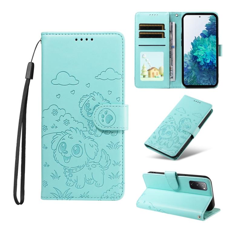 Portafoglio in pelle con protezione RFID e ciondolo a forma di cuore in rilievo con cane., For Galaxy S23 5G, For Galaxy S20 FE, For Galaxy S21 FE 5G