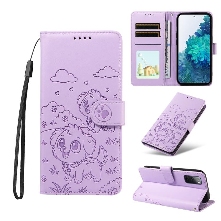 Portafoglio in pelle con protezione RFID e ciondolo a forma di cuore in rilievo con cane., For Galaxy S23 5G, For Galaxy S20 FE, For Galaxy S21 FE 5G