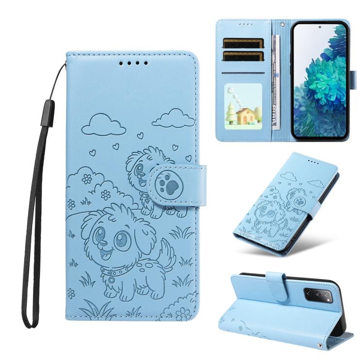 Portafoglio in pelle con protezione RFID e ciondolo a forma di cuore in rilievo con cane., For Galaxy S23 5G, For Galaxy S20 FE, For Galaxy S21 FE 5G