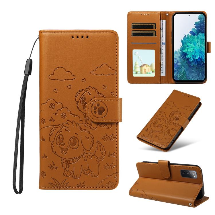 Portafoglio in pelle con protezione RFID e ciondolo a forma di cuore in rilievo con cane., For Galaxy S23 5G, For Galaxy S20 FE, For Galaxy S21 FE 5G