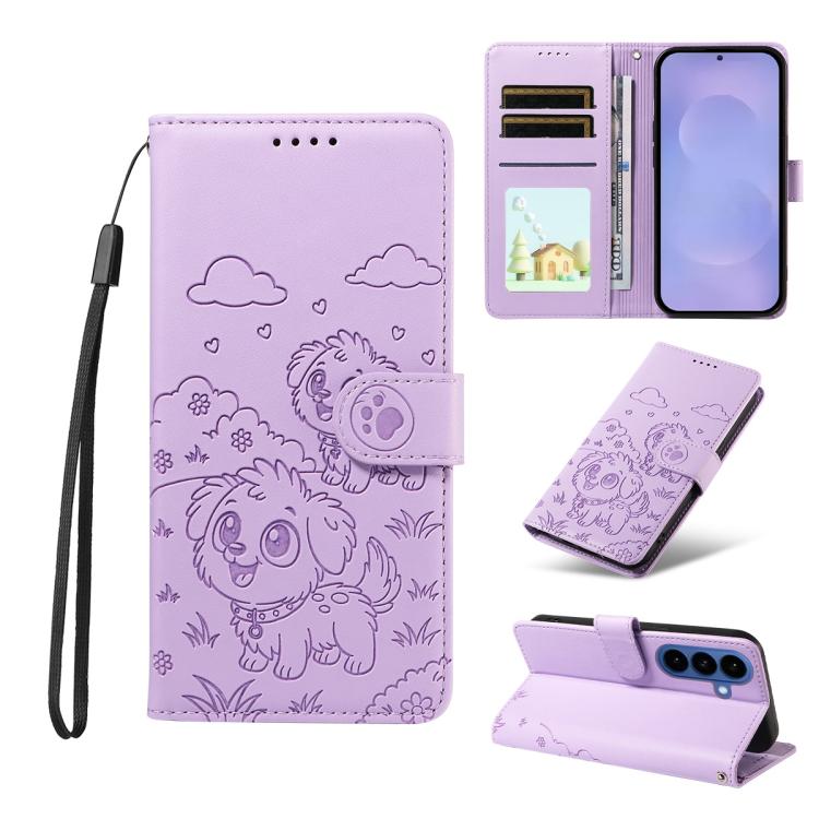Portafoglio in pelle con protezione RFID e ciondolo a forma di cuore in rilievo con cane., For Galaxy S26 FE 5G, For Galaxy S26+ 5G, For Galaxy S25 FE 5G, For Galaxy S25 Edge 5G