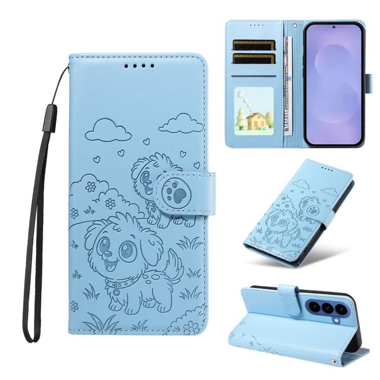 Portafoglio in pelle con protezione RFID e ciondolo a forma di cuore in rilievo con cane., For Galaxy S26 FE 5G, For Galaxy S26+ 5G, For Galaxy S25 FE 5G, For Galaxy S25 Edge 5G