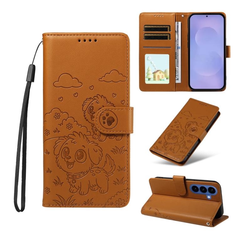 Portafoglio in pelle con protezione RFID e ciondolo a forma di cuore in rilievo con cane., For Galaxy S26 FE 5G, For Galaxy S26+ 5G, For Galaxy S25 FE 5G, For Galaxy S25 Edge 5G