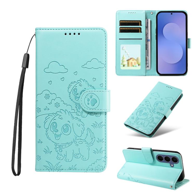 Portafoglio in pelle con protezione RFID e ciondolo a forma di cuore in rilievo con cane., For Galaxy S26 FE 5G, For Galaxy S26+ 5G, For Galaxy S25 FE 5G, For Galaxy S25 Edge 5G