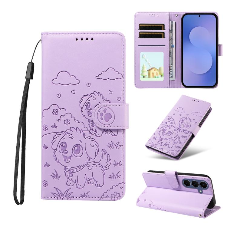 Portafoglio in pelle con protezione RFID e ciondolo a forma di cuore in rilievo con cane., For Galaxy S26 FE 5G, For Galaxy S26+ 5G, For Galaxy S25 FE 5G, For Galaxy S25 Edge 5G