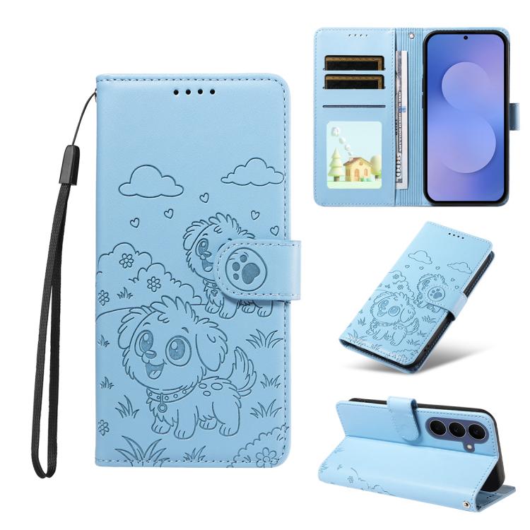 Portafoglio in pelle con protezione RFID e ciondolo a forma di cuore in rilievo con cane., For Galaxy S26 FE 5G, For Galaxy S26+ 5G, For Galaxy S25 FE 5G, For Galaxy S25 Edge 5G