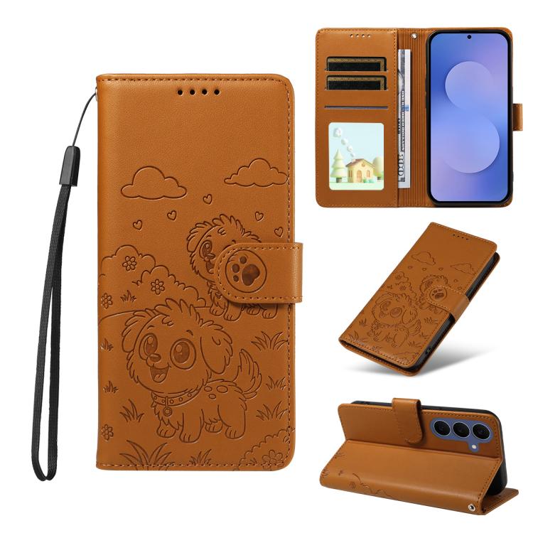 Portafoglio in pelle con protezione RFID e ciondolo a forma di cuore in rilievo con cane., For Galaxy S26 FE 5G, For Galaxy S26+ 5G, For Galaxy S25 FE 5G, For Galaxy S25 Edge 5G