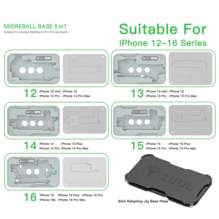2UUL BH13 Midreball Base Logic Board BGA Reballing Platform Set per iPhone 12-16 Pro Max, 2UUL BH13