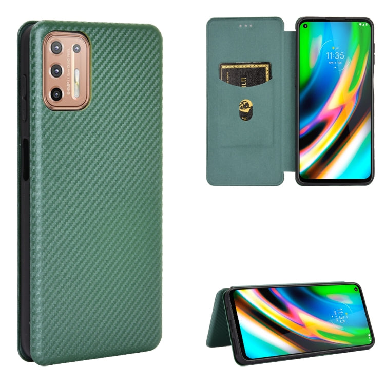 Struttura in fibra di carbonio Flip orizzontale magnetico Custodia in pelle TPU + PC + PU con slot per schede, For LG K22, For OPPO F17 Pro / A93 / Reno4 Lite, For Fujitsu F-42A / F-01L, For Motorola Moto G9 Plus