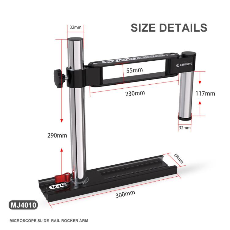 Supporto fisso universale in metallo Mijing MJ4010 da 32 mm con braccio oscillante a 360° e guide di scorrimento., Mijing MJ4010