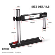Supporto fisso universale in metallo Mijing MJ4010 da 32 mm con braccio oscillante a 360° e guide di scorrimento., Mijing MJ4010